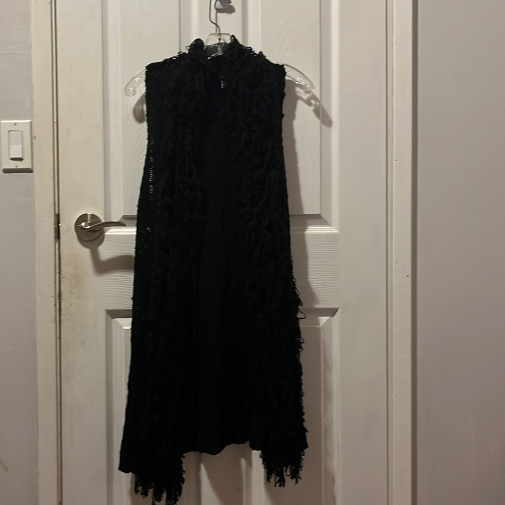 Funky Black Fringe Duster Vest by Jana, M